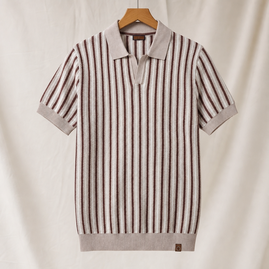 Evan | Mens Striped Knit Polo Shirt