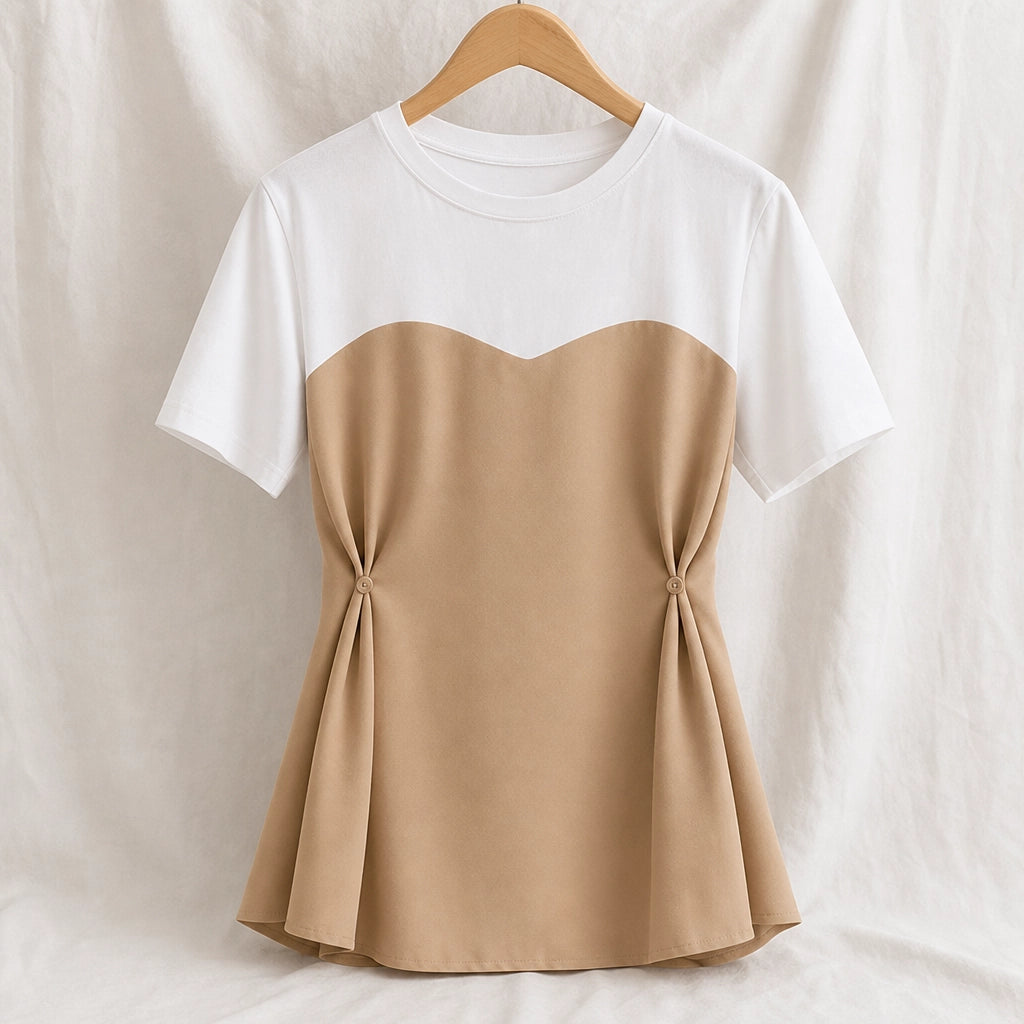 Levi Layered Short-Sleeve Top - Color:Apricot;Size:S
