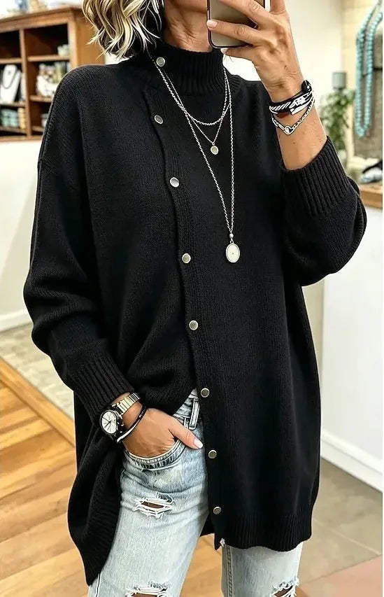 Arabella | Women's Longline Knit Cardigan  - Color:Black;Size:XS