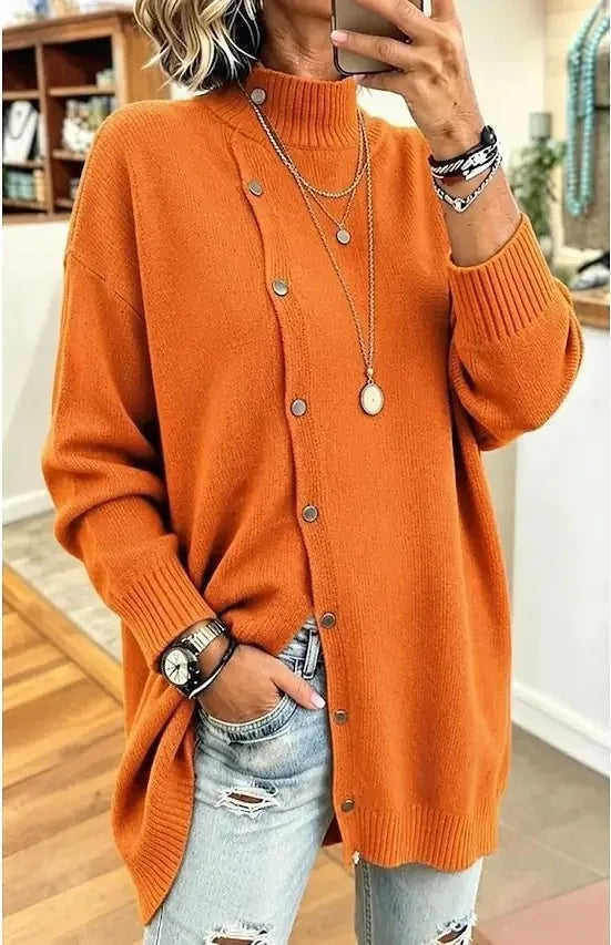 Arabella | Women's Longline Knit Cardigan  - Color:Orange;Size:XS