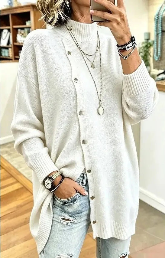 Arabella | Women's Longline Knit Cardigan  - Color:White;Size:XS
