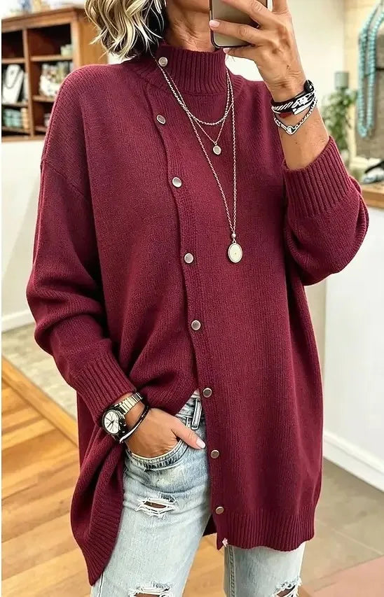 Arabella | Women's Longline Knit Cardigan  - Color:Wine;Size:XS