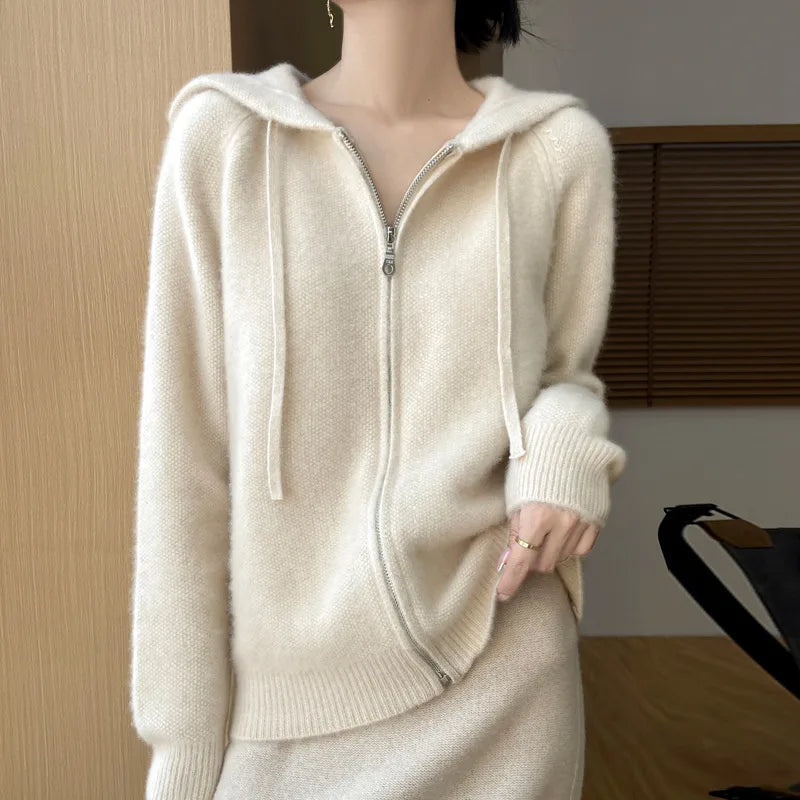 Women's Aria | Women's Wool Cosy Hooded Zip Cardigan
