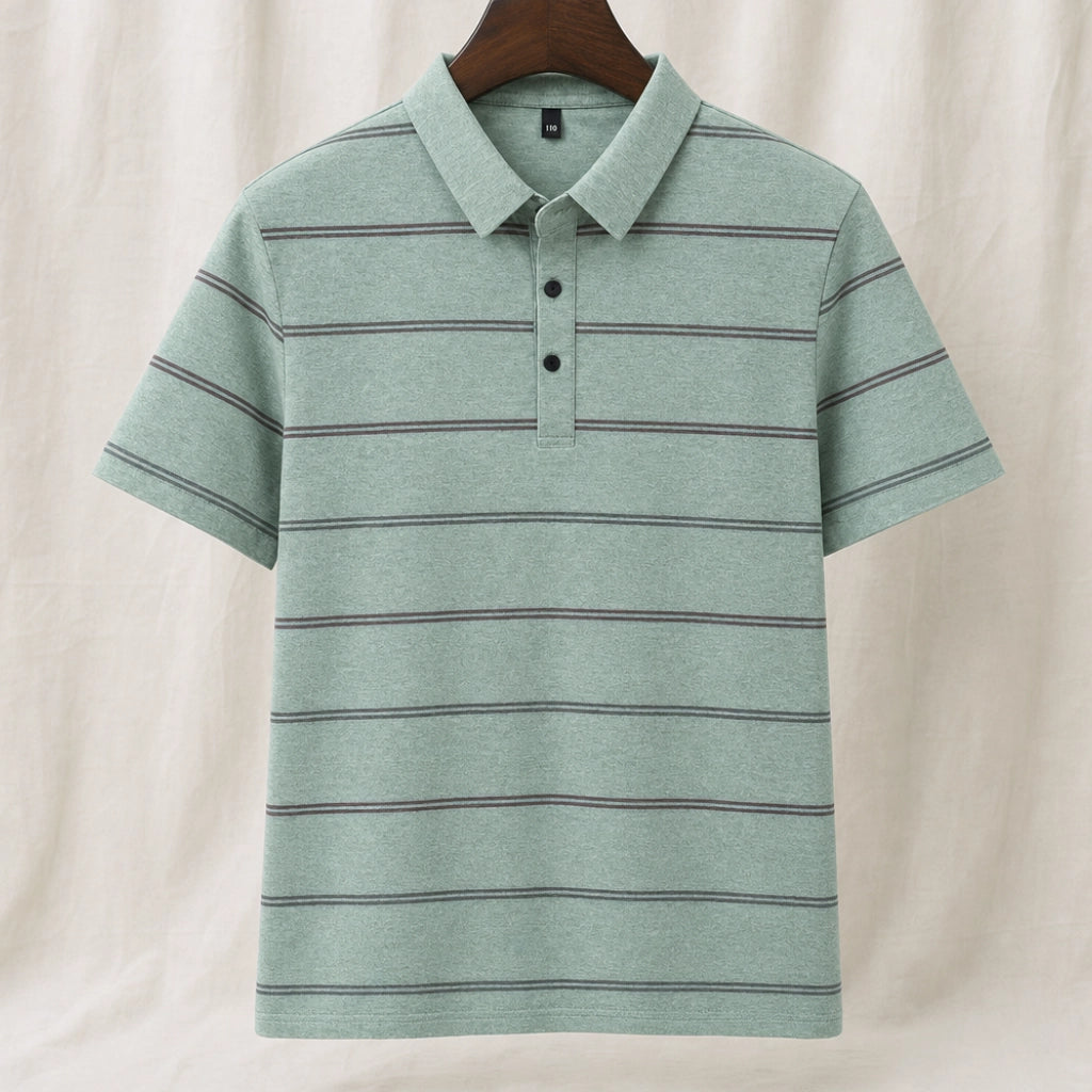 Nixon Striped Knit Polo Shirt - Color:Army Green;Size:S