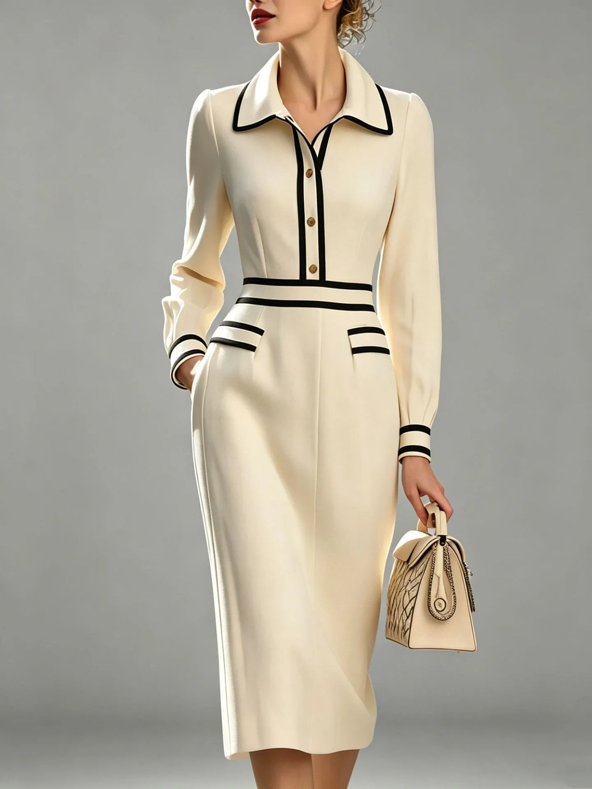 Asha | Women's Elegant Midi Dress - Color:Apricot;Size:S