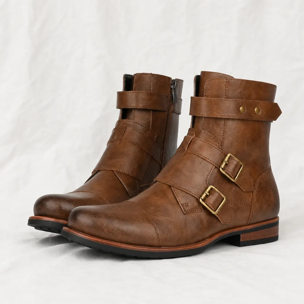 Ashford Buckle Western Boots - Color:Brown;Size:40