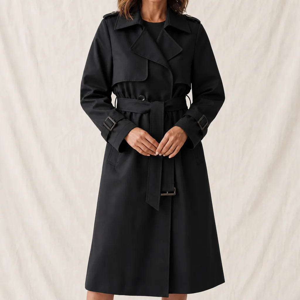 Atticus Double Breasted Trench Coat - Color:Black;Size:XS