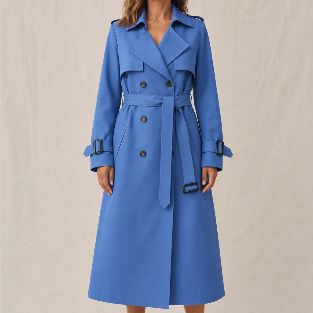 Atticus Double Breasted Trench Coat - Color:Blue;Size:XS