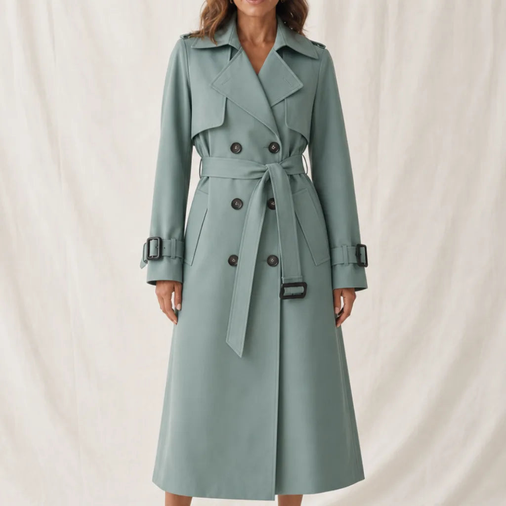 Atticus Double Breasted Trench Coat - Color:Green;Size:XS