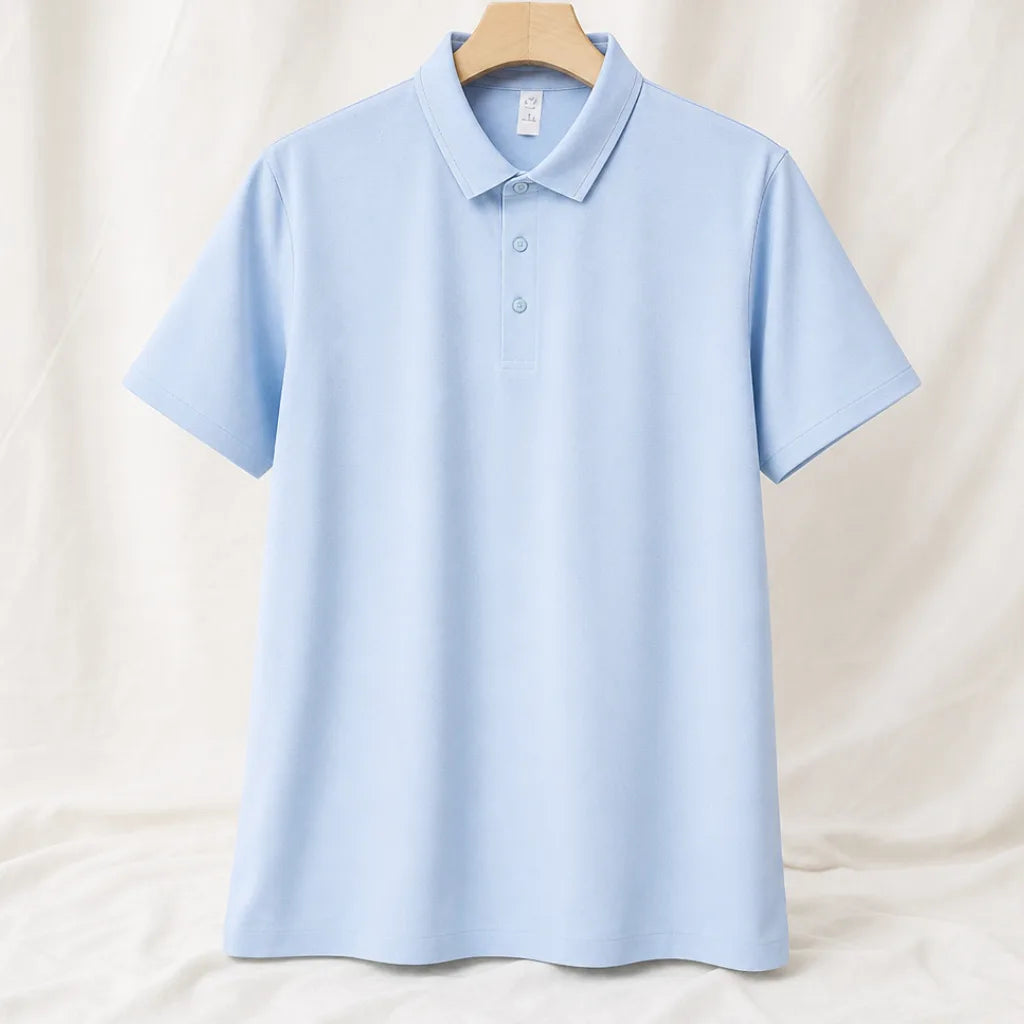 August Stretch Knit Polo Shirt - Color:Light Blue;Size:XS