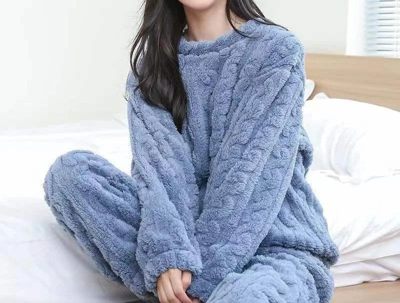 Aurelia | Women's Cozy Fleece Relaxed-Fit Winter Loungewear Set - Size:One Size;Color:Blue