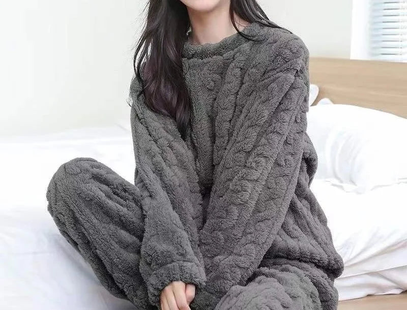 Aurelia | Women's Cozy Fleece Relaxed-Fit Winter Loungewear Set - Size:One Size;Color:Grey