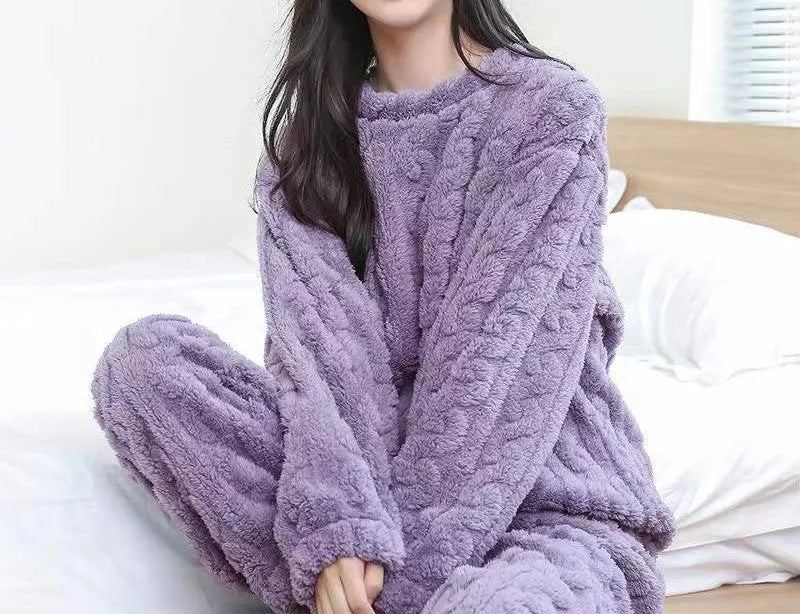 Aurelia | Women's Cozy Fleece Relaxed-Fit Winter Loungewear Set - Size:One Size;Color:Purple