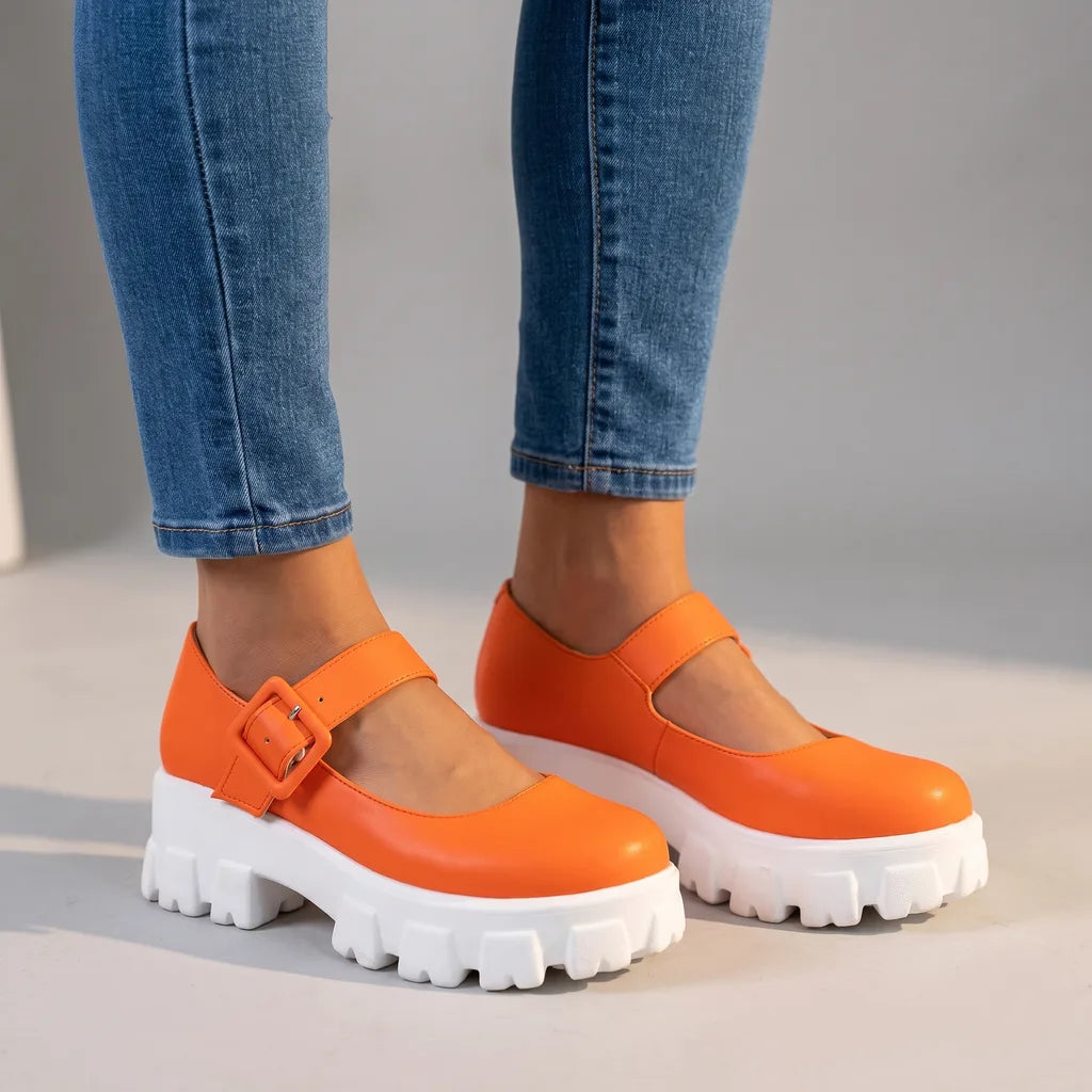 Aurelia | Women's Orthopaedic Mary Jane Shoes - Color:Orange;Size:35
