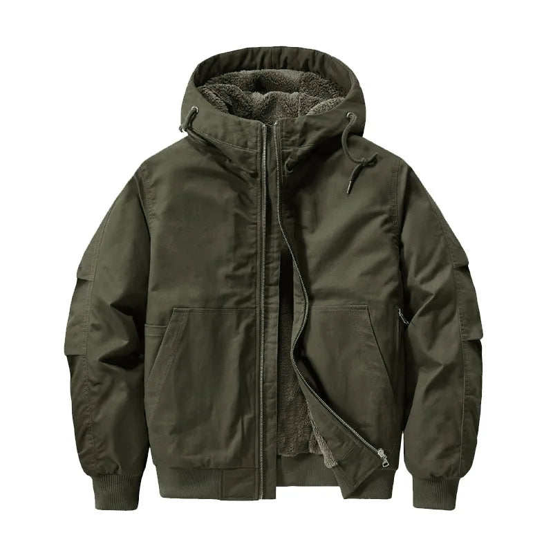 Austen | Hooded Bomber Jacket - Color:Military Green;Size:S