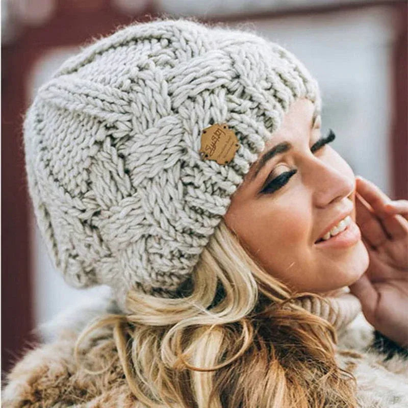 Ava | Women's Warm Knitted Hat  - Color:Beige;Size:One Size