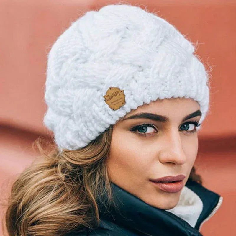 Ava | Women's Warm Knitted Hat  - Color:White;Size:One Size