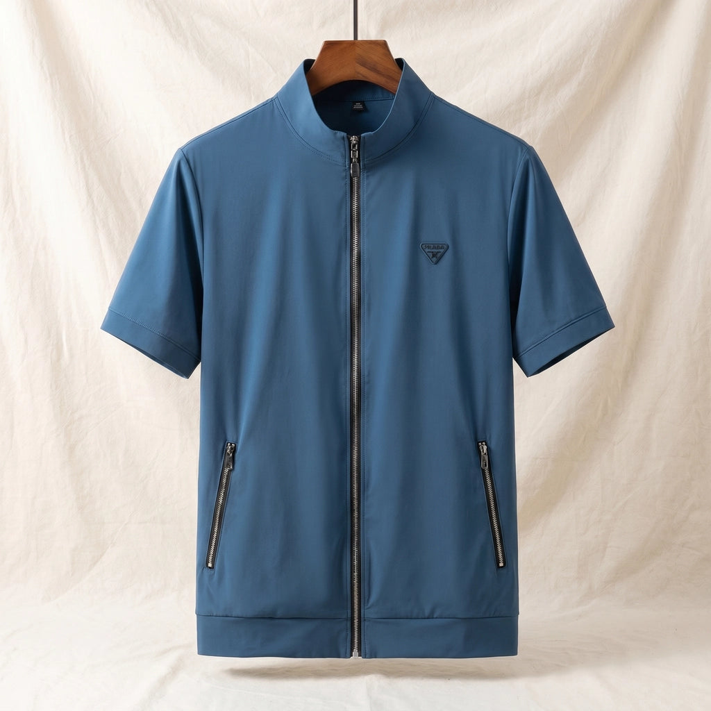 Axel Zip-Up Collar Shirt - Color:Blue;Size:S