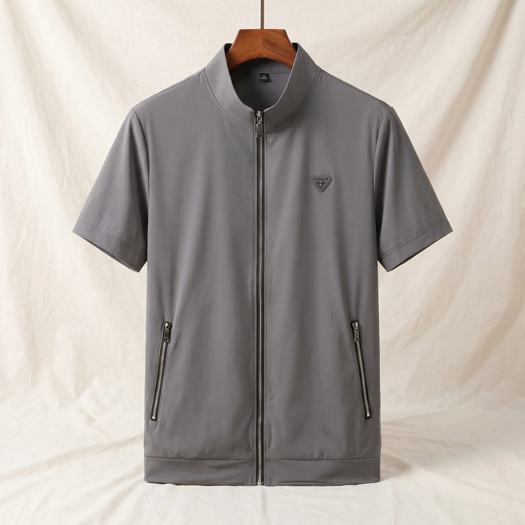 Axel Zip-Up Collar Shirt - Color:Gray;Size:S