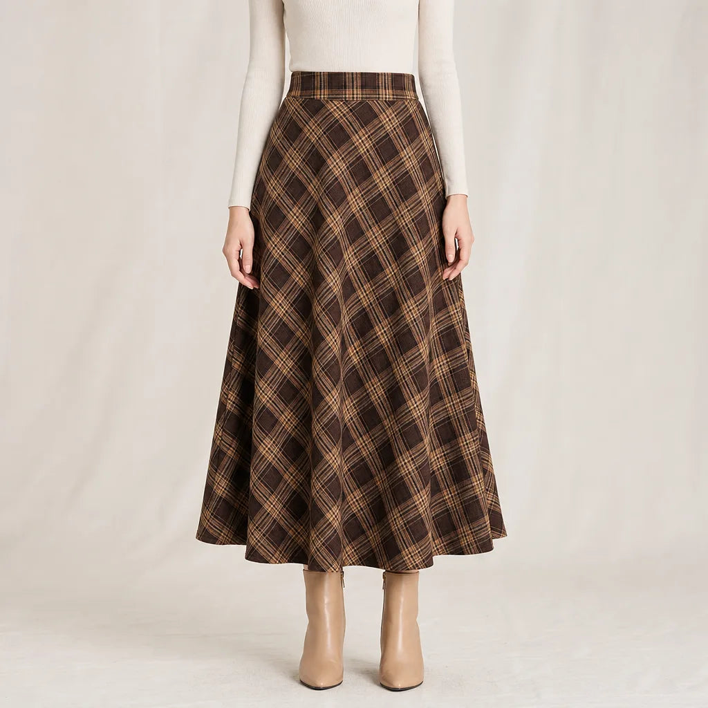 Women's Beige Bradbury Plaid Midi Skirt