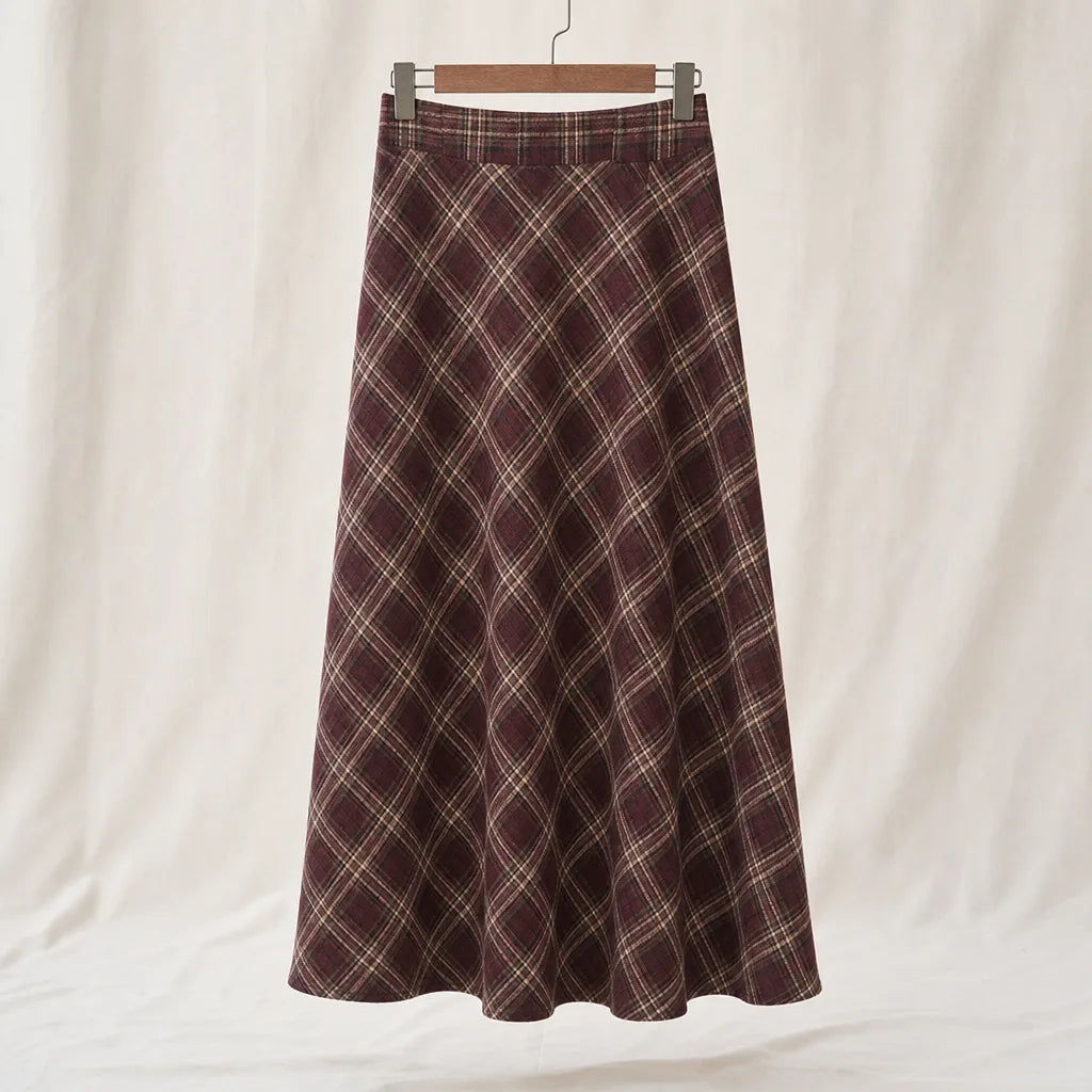 Barbara Plaid Midi Skirt - Color:Red;Size:XS