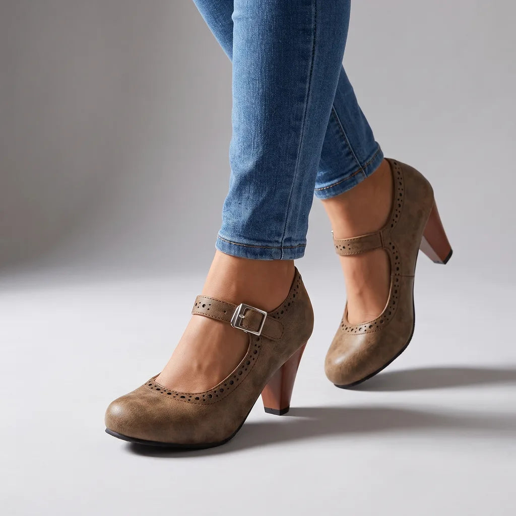 Beatrice | Womens Platform Mary Jane Heels Shoes - Color:Brown;Size:35