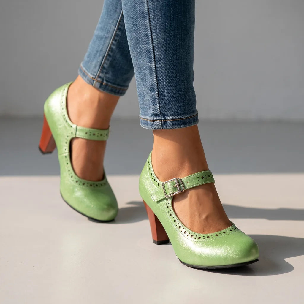 Beatrice | Womens Platform Mary Jane Heels Shoes - Color:Green;Size:35