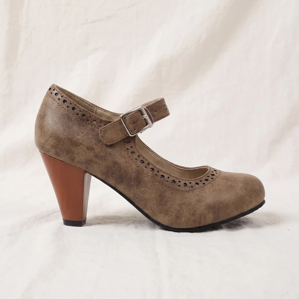 Women's Brown Austin Block Heel Mary Janes