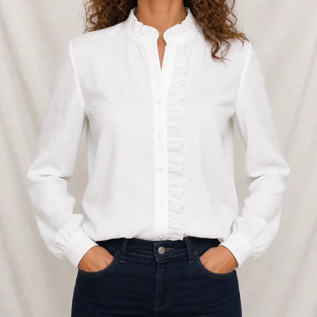 Bedford Ruffle Collar Blouse - Color:White;Size:XS