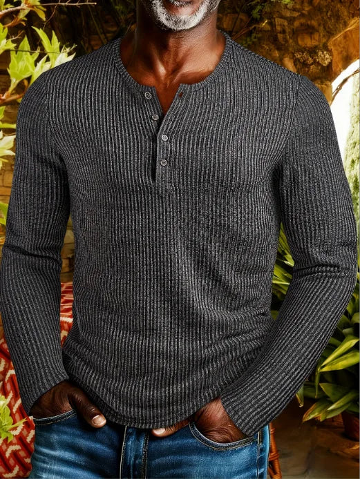 Benson | Textured Knit Henley Shirt For Men - Color:Grey;Size:XS