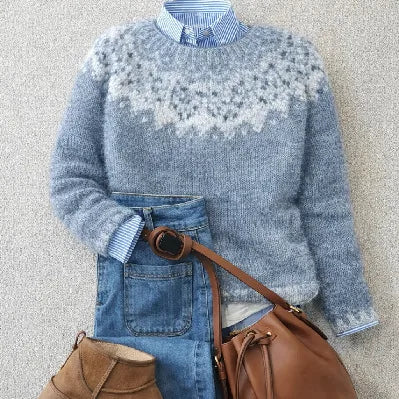 Betty | Women's Knit Fair Isle Jumper  - Size:XXS;Color:Blue
