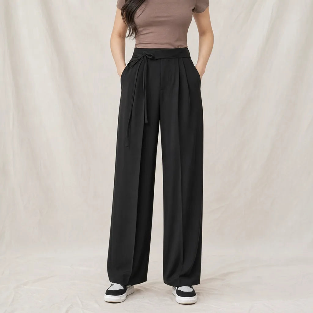 Black Kaia Cupro Wide Trousers 5