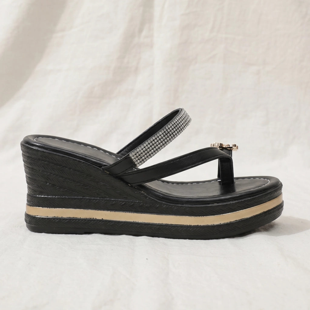 Luna Sparkle Wedge Sandals - Color:Black;Size:35