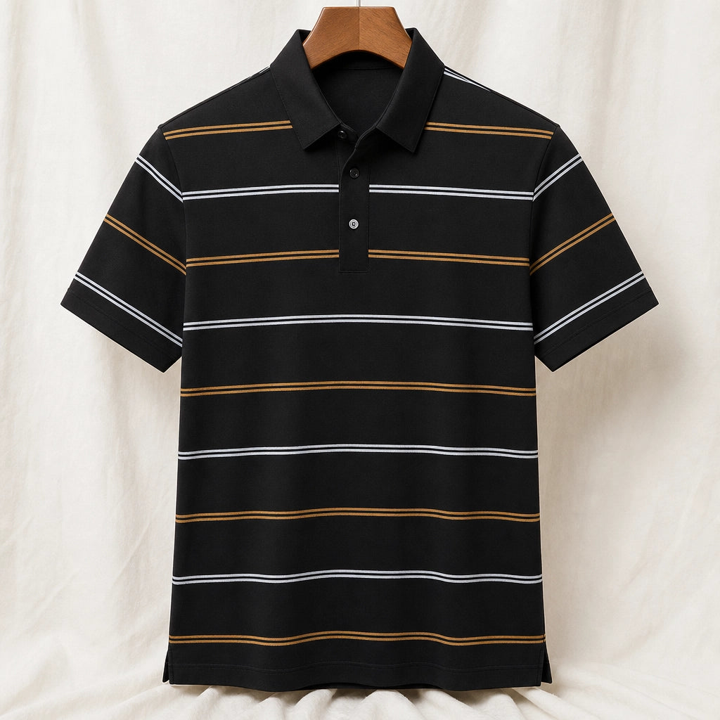 Brooks Striped Knit Polo Shirt - Color:Black;Size:S