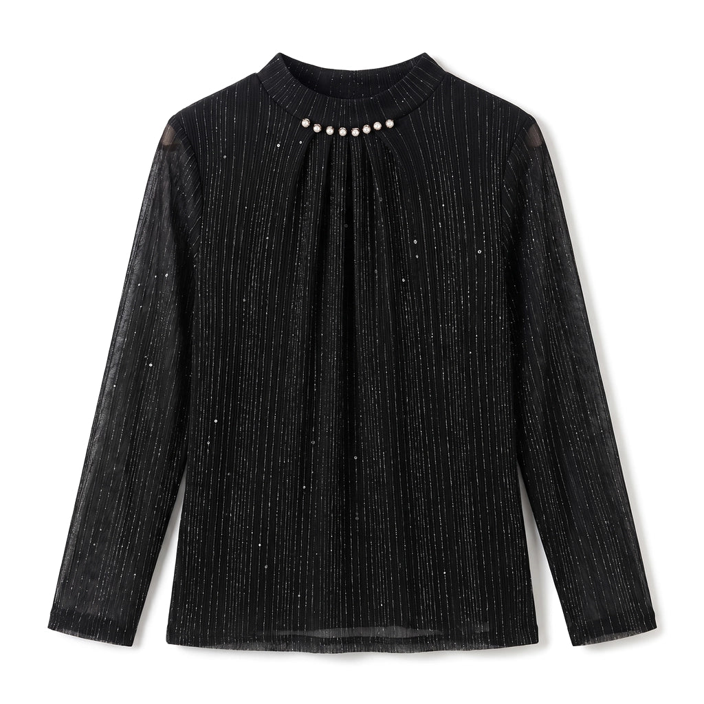 Blythe Striped Mock Neck - Color:Black;Size:S