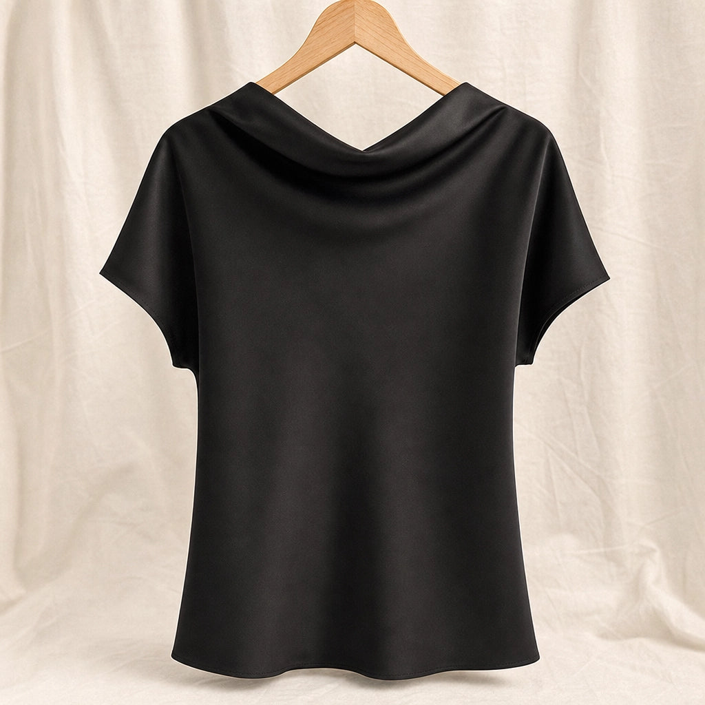 Palmer Satin Cowl-Neck T-Shirt - Color:Black;Size:M
