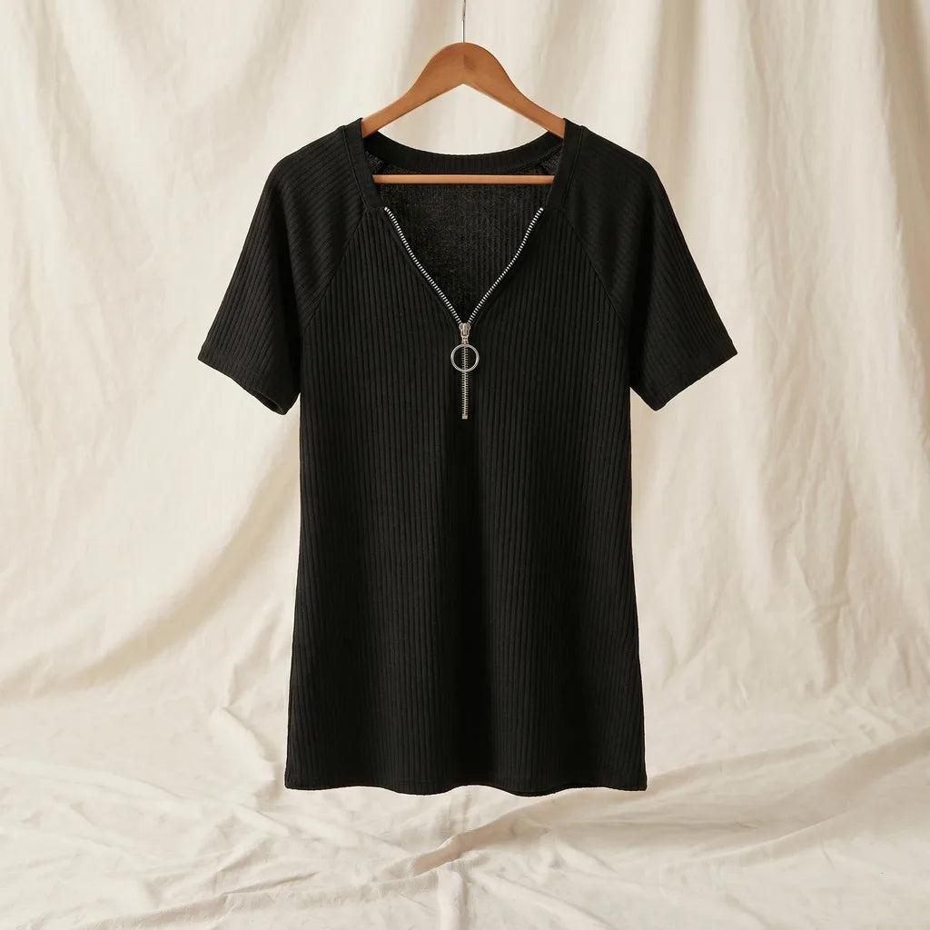 Boone Zip V-Neck T-Shirt - Color:Black;Size:XS