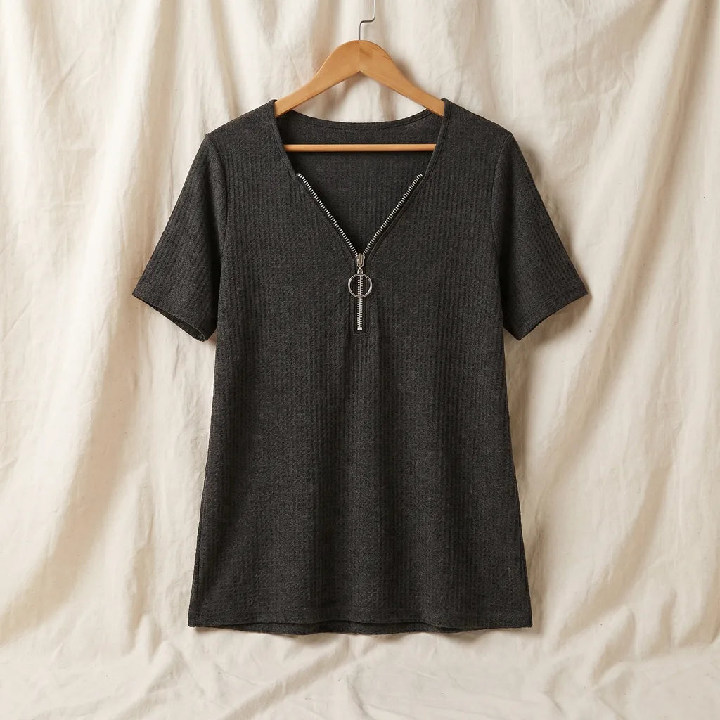 Boone Zip V-Neck T-Shirt - Color:Dark Gray;Size:XS