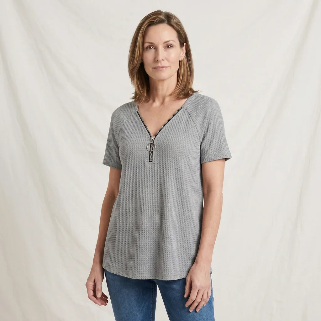 Gray Boone Zip V-Neck T-Shirt 2
