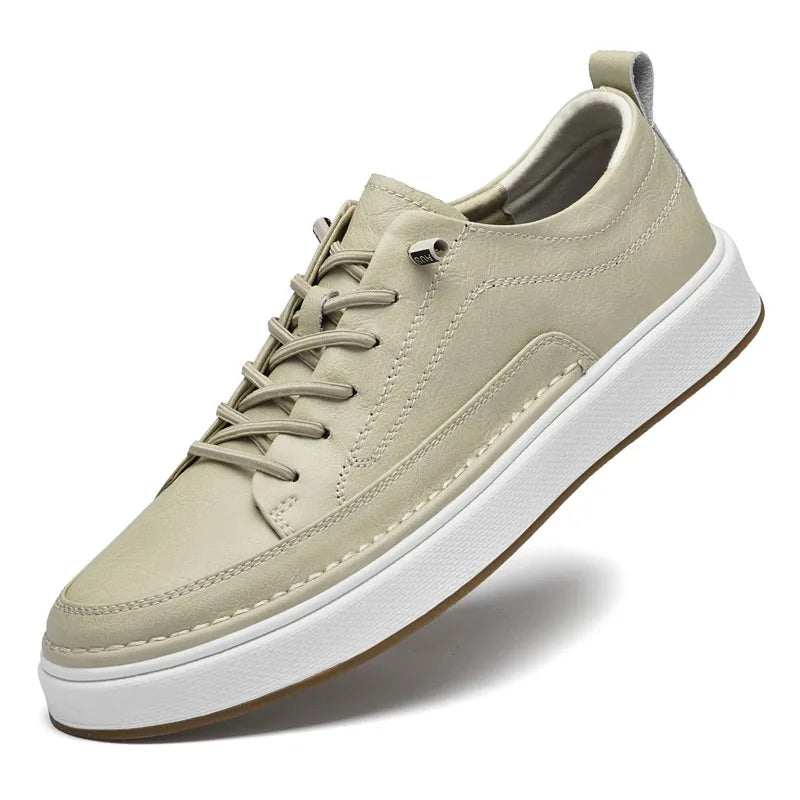 Brendan | Men's Leather Trainers - Color:Beige;Size:38