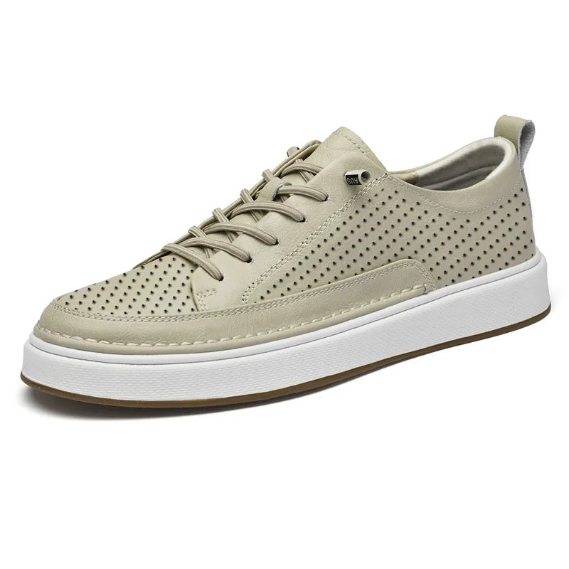 Brendan | Men's Leather Trainers - Color:Beige Hollow;Size:38