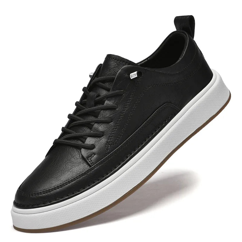 Brendan | Men's Leather Trainers - Color:Black;Size:38