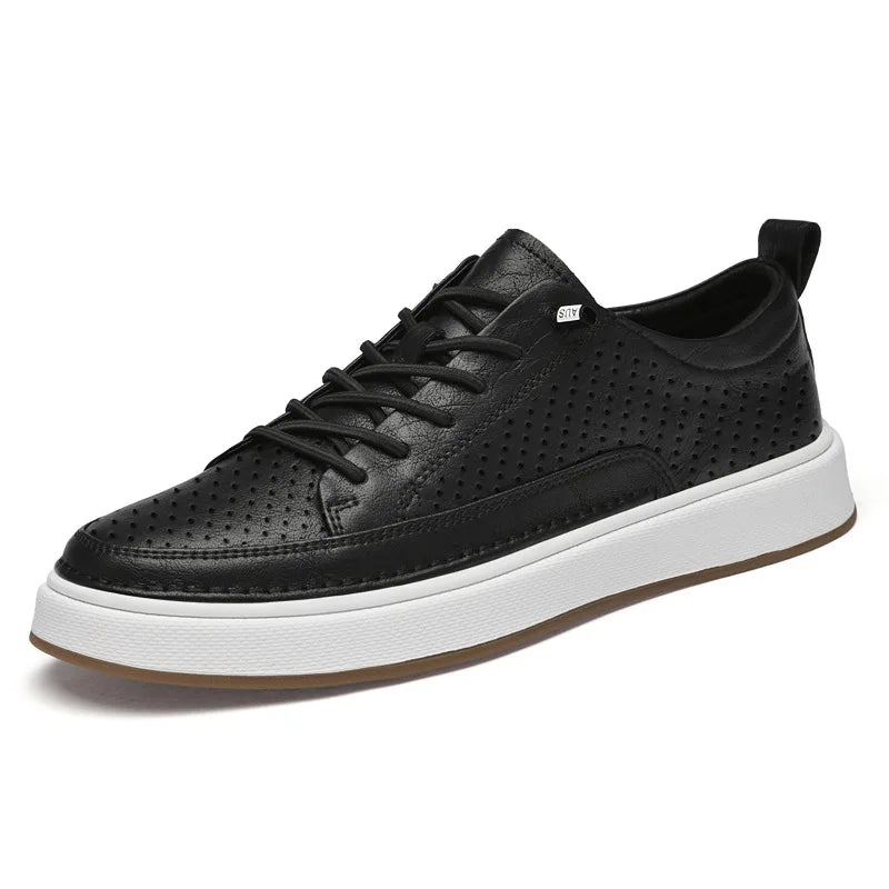 Brendan | Men's Leather Trainers - Color:Black Hollow;Size:38