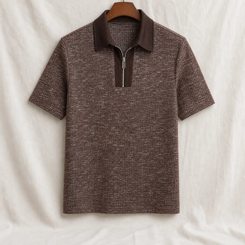 Tolliver Textured Knit Polo - Color:Brown;Size:S