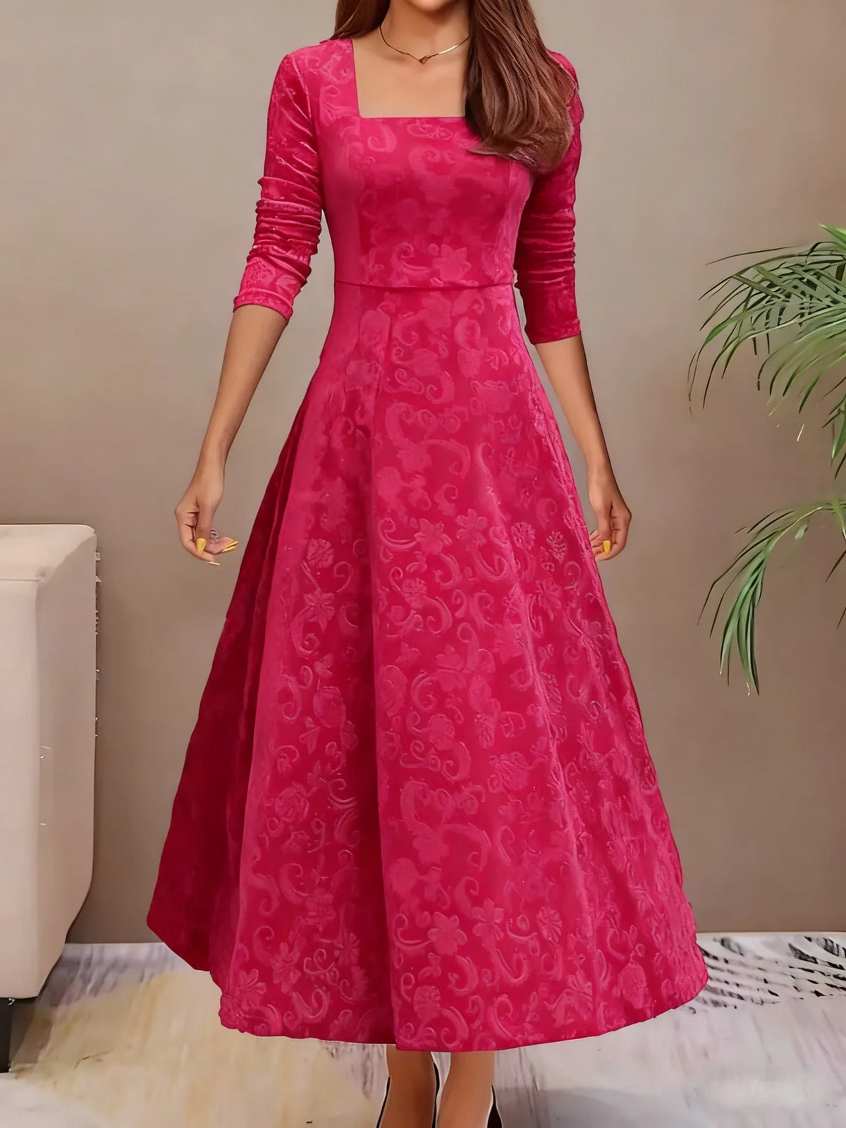Bryn  | Women's Elegant Christmas Dress - Size:S;Color:Rose Red