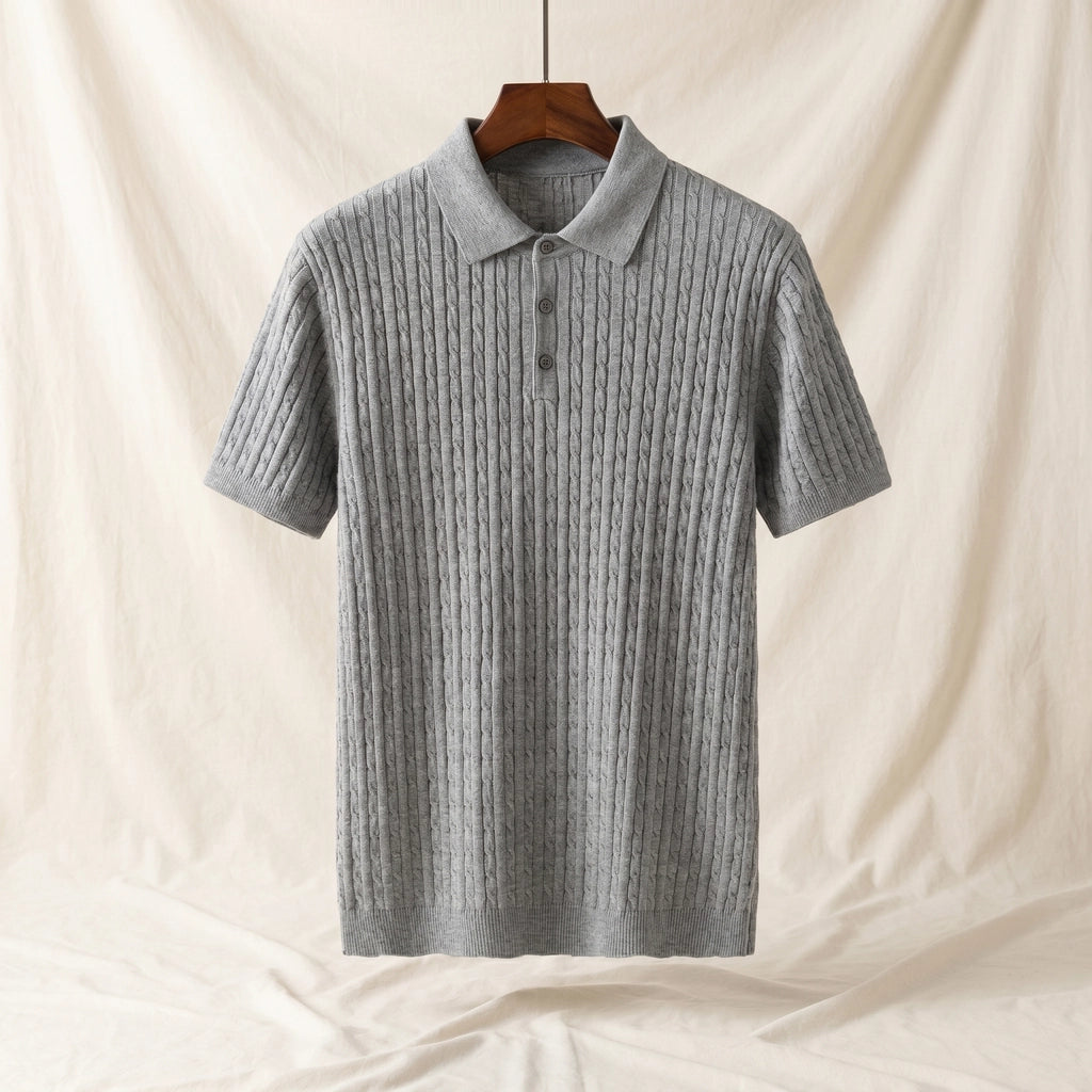 Caleb Cotton Cable-Knit Polo - Color:Gray;Size:S