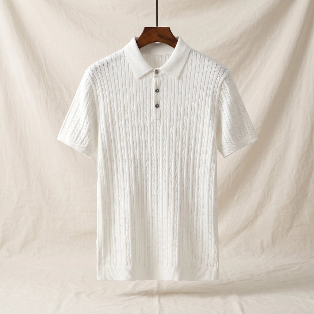Caleb Cotton Cable-Knit Polo - Color:Off-white;Size:S