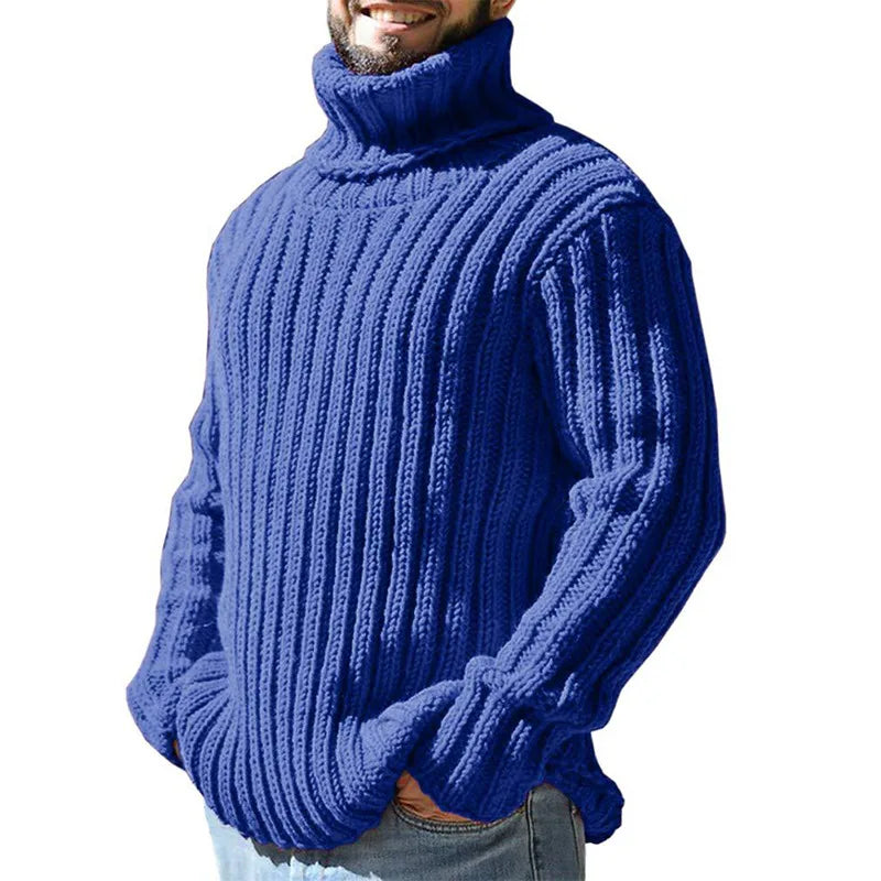 Callan | Men's Ribbed Turtleneck Jumper - Color:Blue;Size:S