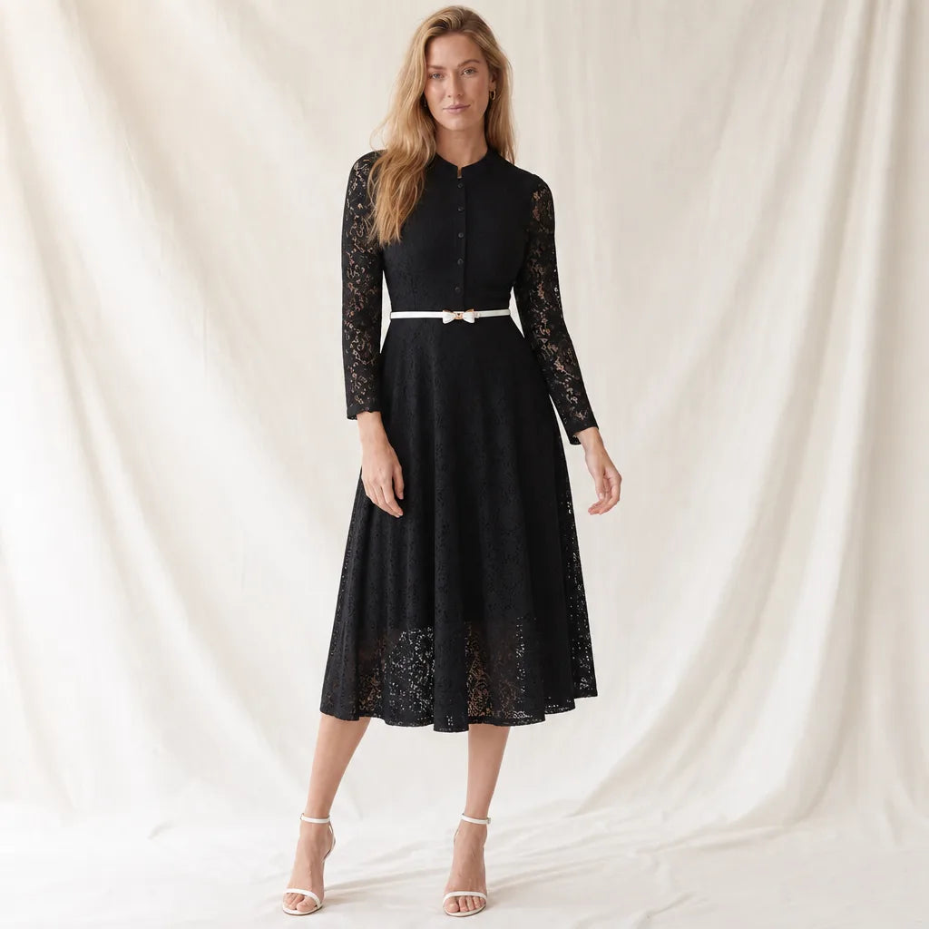 Women's Black Sheridan Long Sleeve Lace Dress