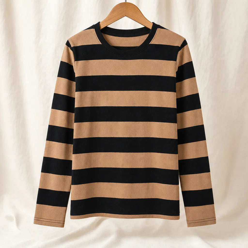 Camilla Striped Long-Sleeve Top - Color:Caramel;Size:S